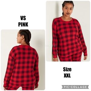 VS PINK Pin Up Red Checkered Plaid Cozy Thermal Long Sleeve Sleep Shirt XXL NEW
